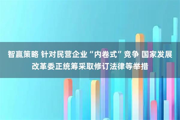智赢策略 针对民营企业“内卷式”竞争 国家发展改革委正统筹采取修订法律等举措